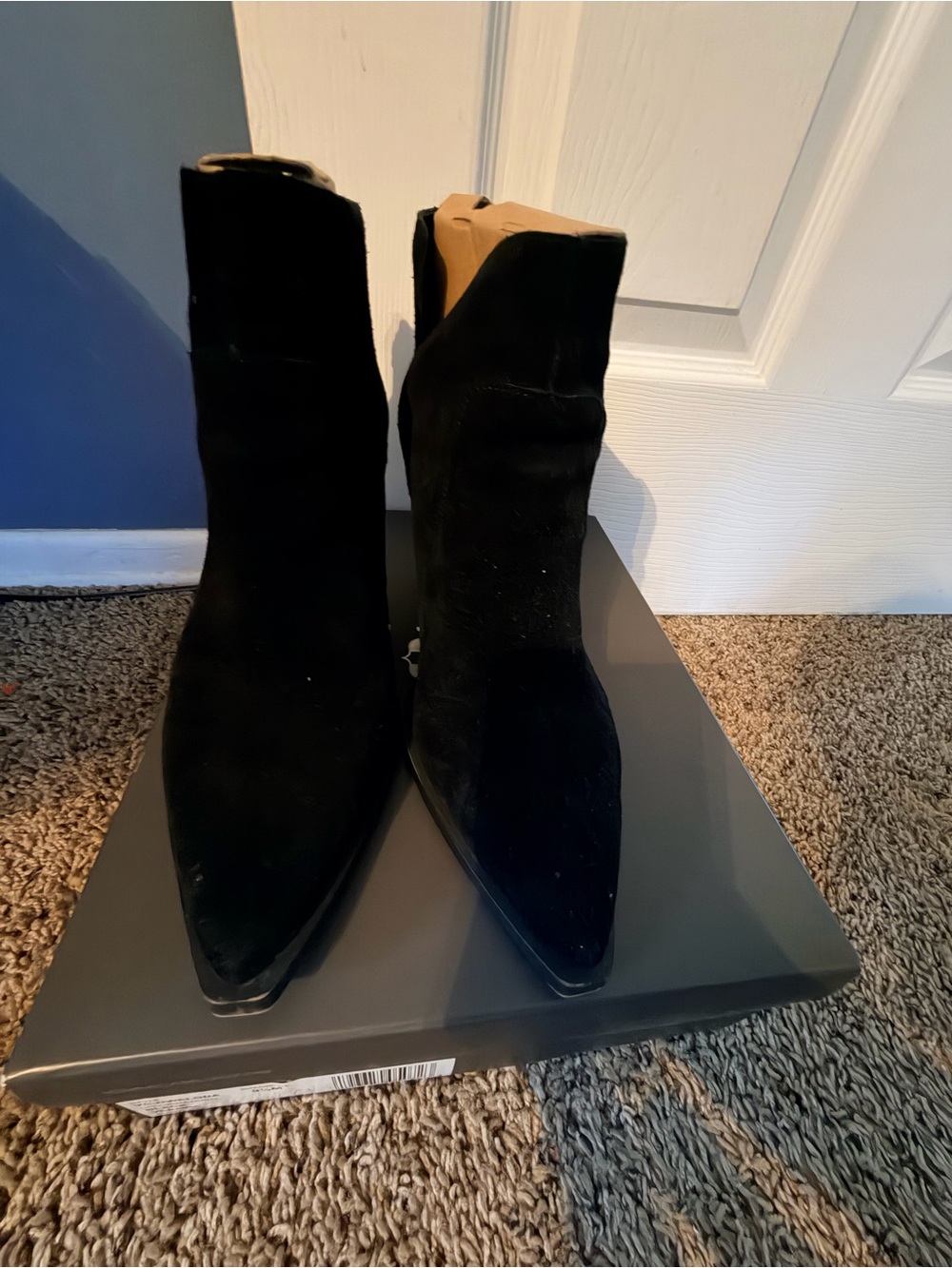Sam Edelman Black Suede Ankle Boots with Back Zips and Block Heel
